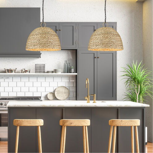 Rue 5 Light 21 inch Matte Black Pendant Ceiling Light in Woven Sweet Grass